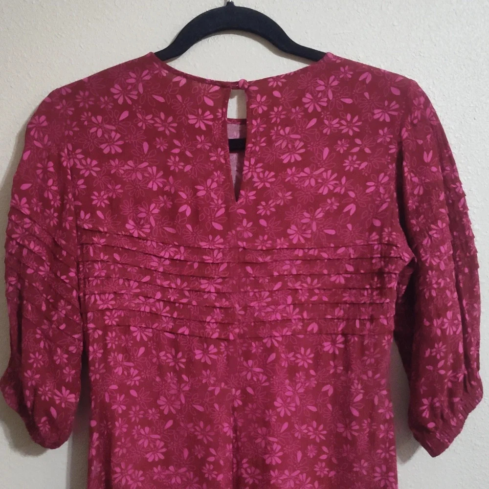 Fp Romantic Pink Floral Midi Dress Cottagecore Boho Smocked Waist Size 4 - Picture 6 of 7